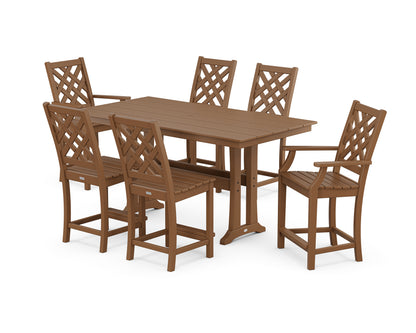 Country Living Wovendale 7-Piece Farmhouse Counter Set with Trestle Legs in Teak