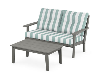 POLYWOOD® Lakeside 2-Piece Lounge Loveseat Set in Slate Grey / Cabana Stripe Glacier Spa