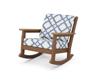 POLYWOOD® Chippendale Deep Seating Rocking Chair in Teak / Natural / Trellis Sky Blue