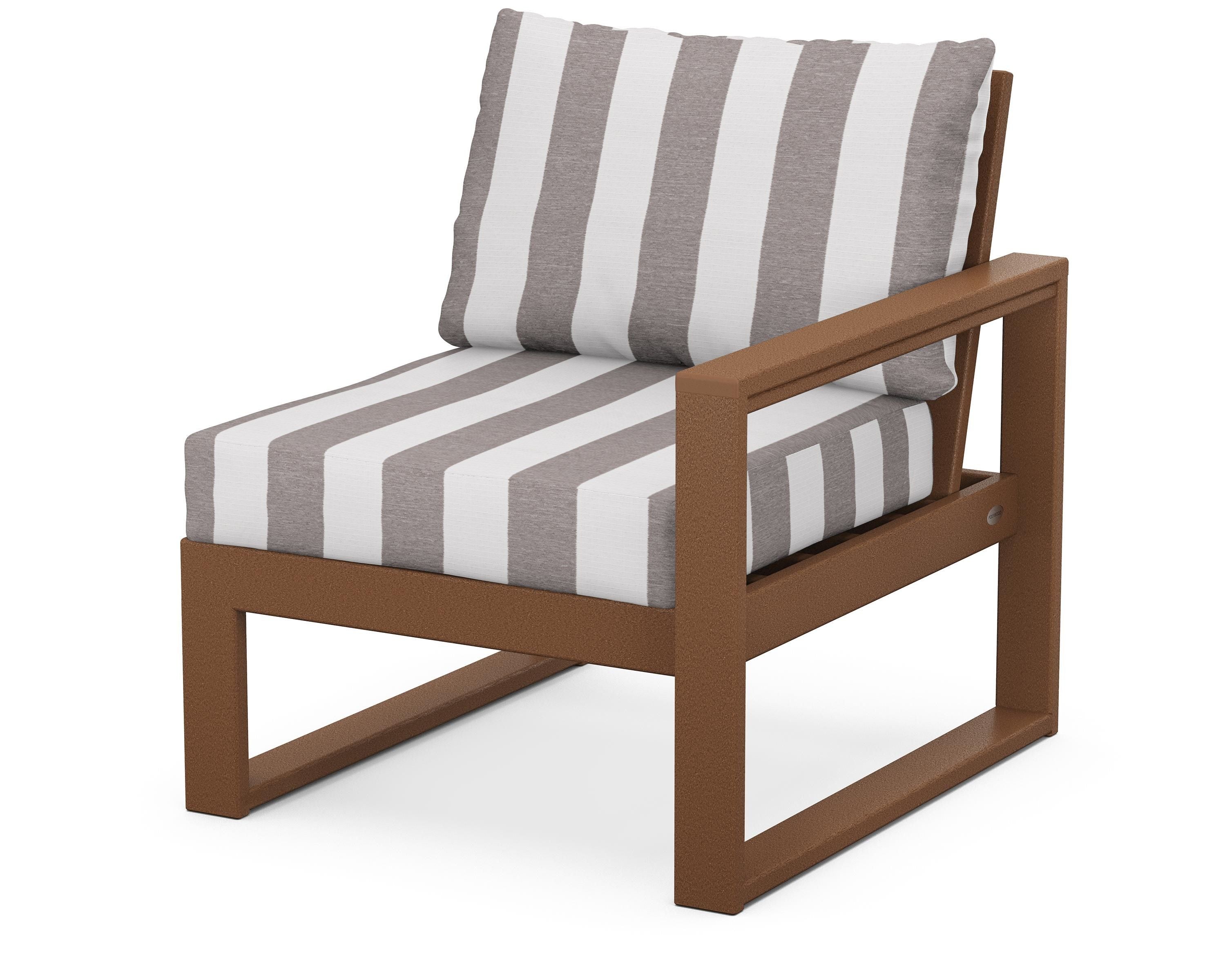 POLYWOOD® EDGE Modular Right Arm Chair in Teak / Cabana Stripe Grey Mist