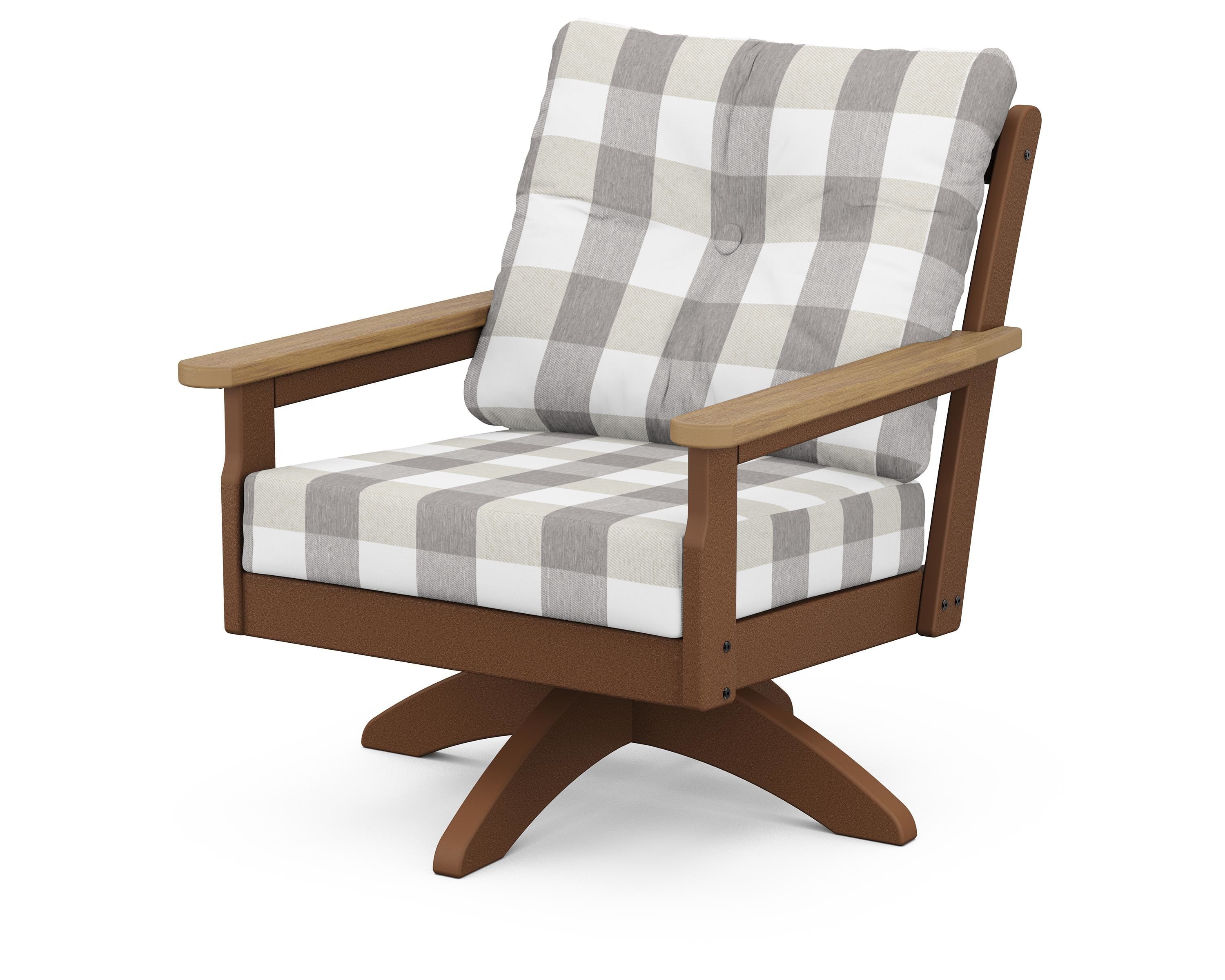 POLYWOOD® Vineyard Deep Seating Swivel Chair in Teak / Natural / Buffalo Plaid Grey Mist