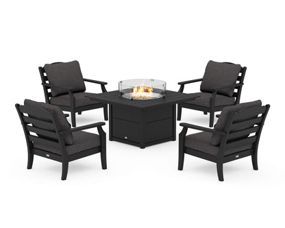 Draper James™ by  POLYWOOD® Savannah 5-Piece Deep Seating Set with Fire Pit Table in Black / Ash Charcoal