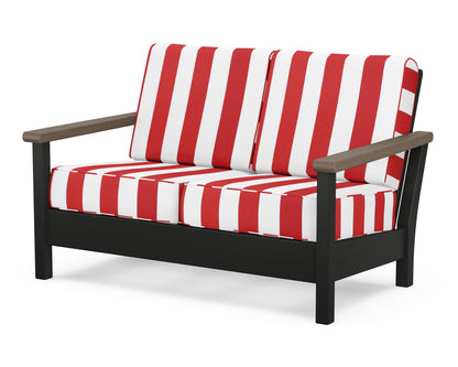 POLYWOOD® Harbour Deep Seating Loveseat in Black / Kona / Cabana Stripe Crimson
