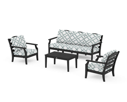Draper James™ by  POLYWOOD® Savannah 4-Piece Deep Seating Set with Sofa in Black / Trellis Glacier Spa