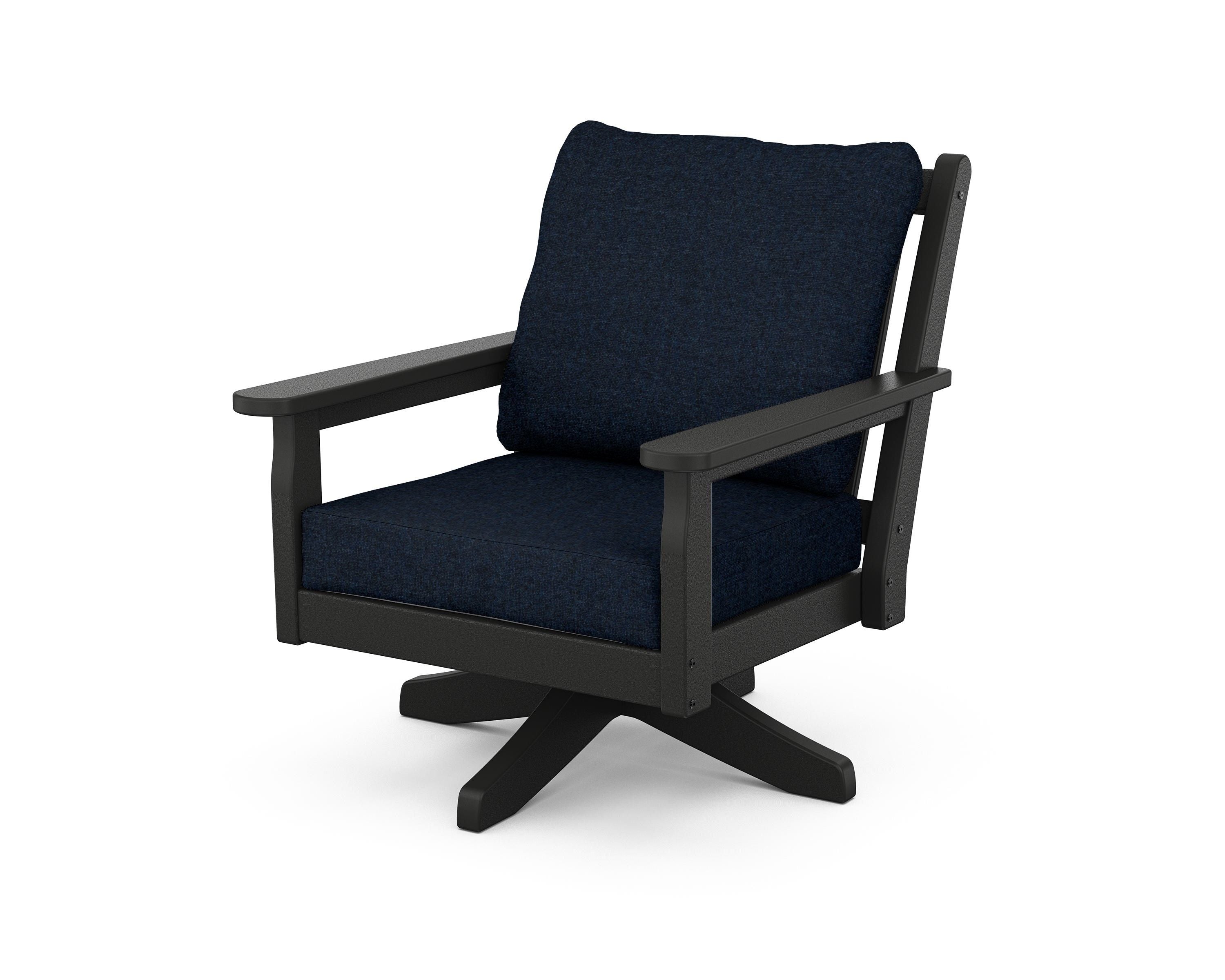 POLYWOOD® Chippendale Deep Seating Swivel Chair in Black / Marine Indigo