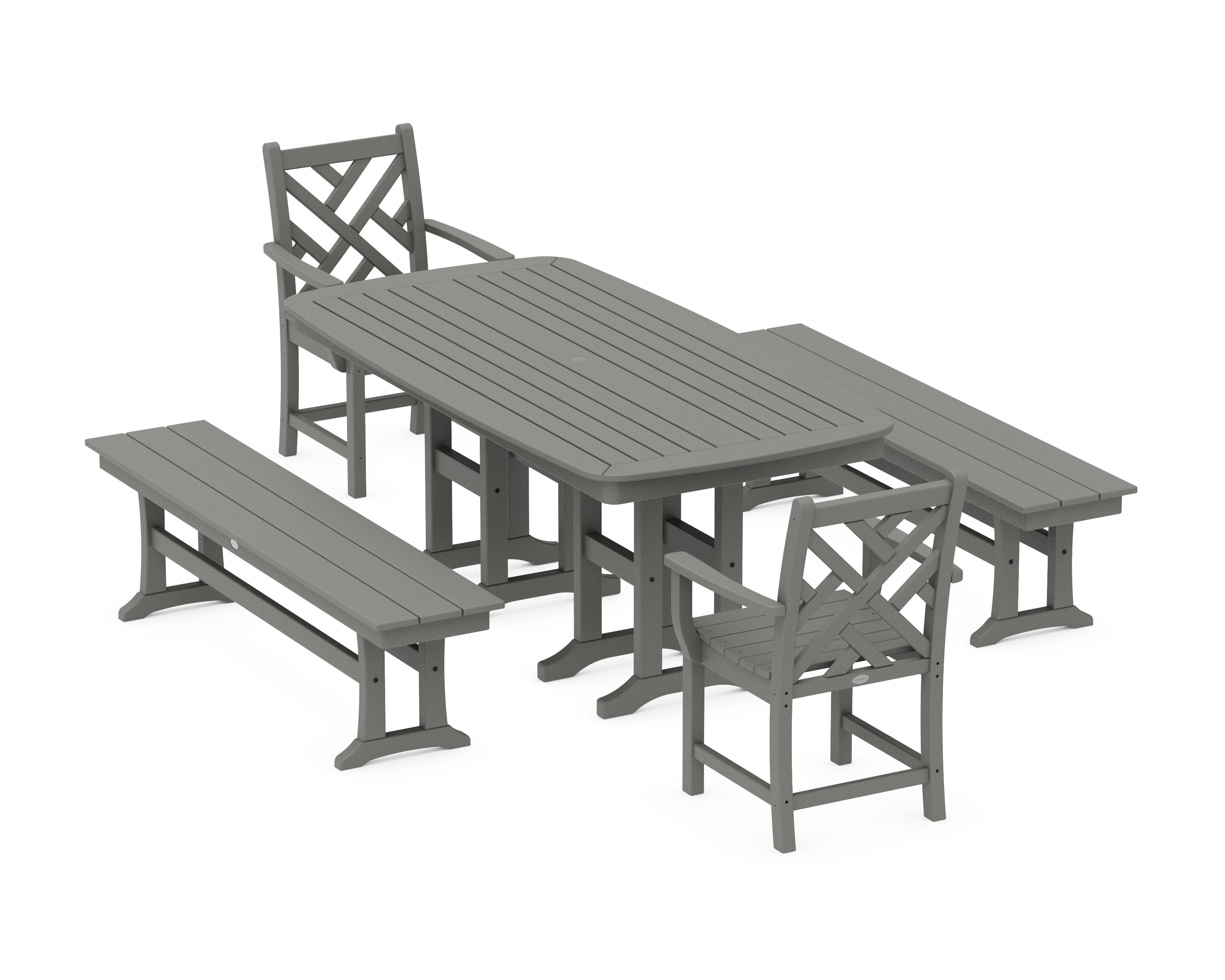 POLYWOOD® Chippendale 5-Piece Dining Set with Benches in Slate Grey
