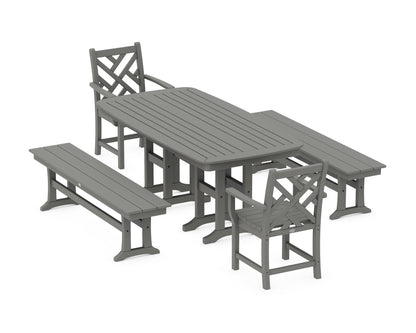 POLYWOOD® Chippendale 5-Piece Dining Set with Benches in Slate Grey