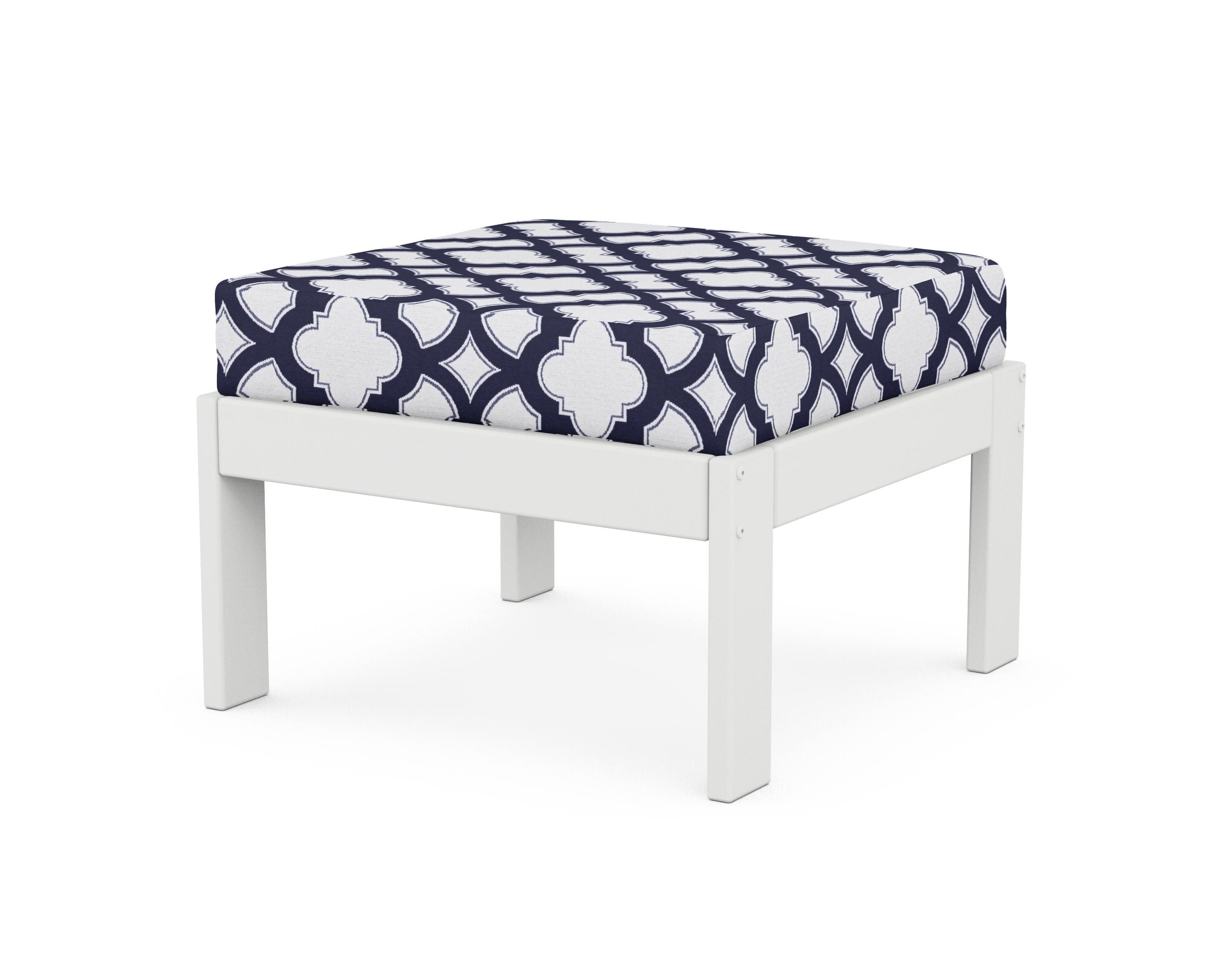 POLYWOOD® Vineyard Modular Ottoman in White / Trellis Navy
