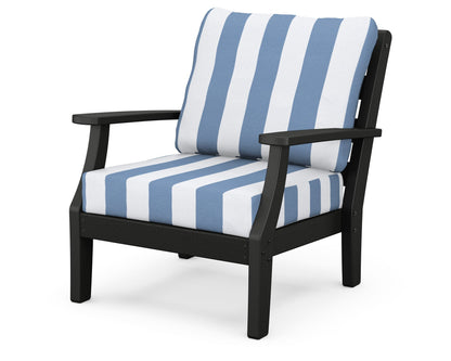 POLYWOOD® Chesapeake Deep Seating Chair in Black / Cabana Stripe Sky Blue