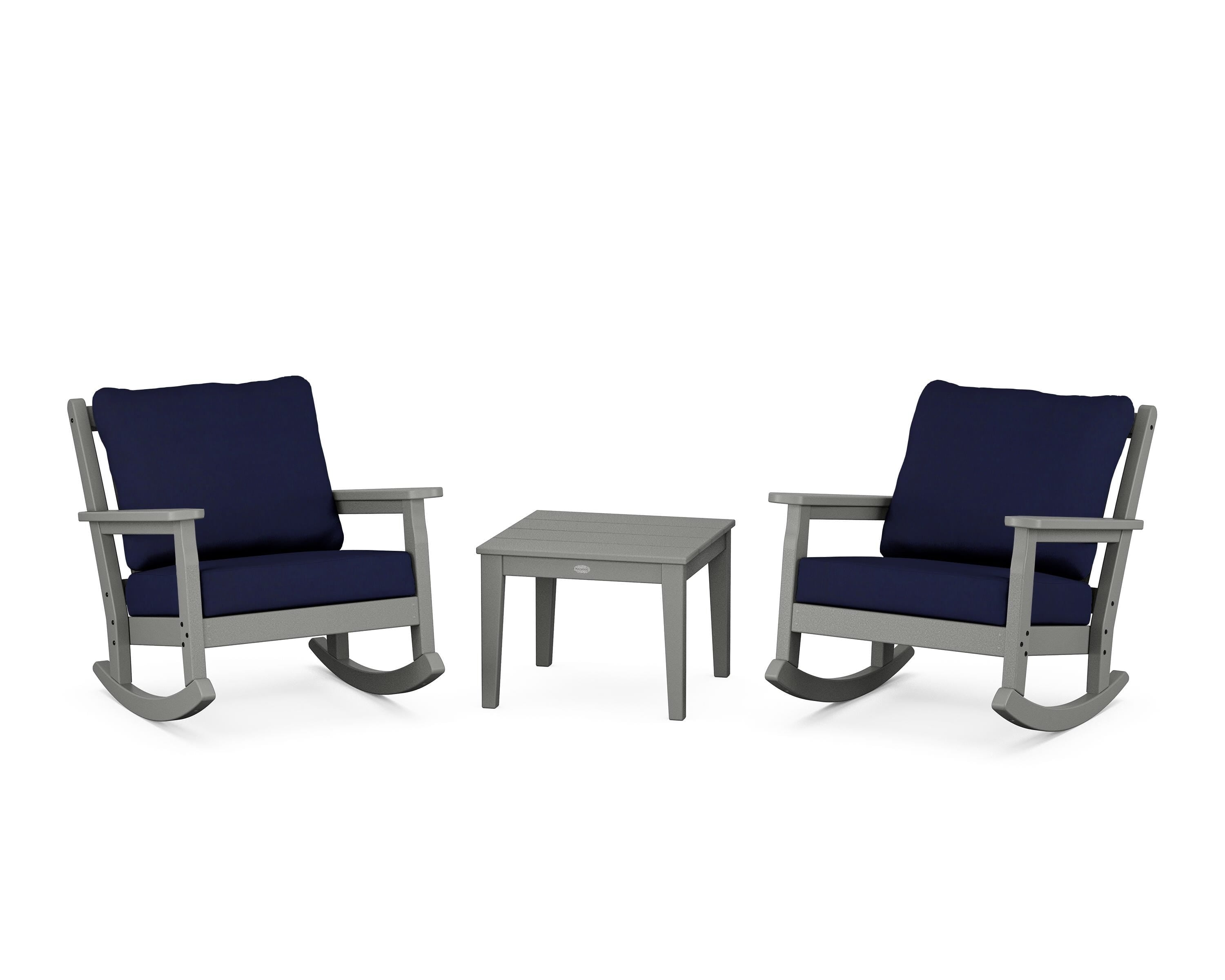 POLYWOOD® Chippendale 3-Piece Deep Seating Rocker Set in Slate Grey / Navy