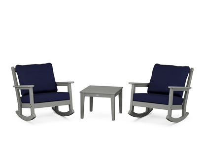 POLYWOOD® Chippendale 3-Piece Deep Seating Rocker Set in Slate Grey / Navy