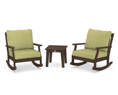 POLYWOOD® Braxton 3-Piece Deep Seating Rocker Set in Mahogany / Chartreuse Boucle