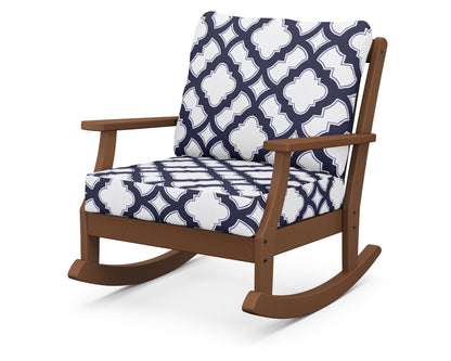 POLYWOOD® Braxton Deep Seating Rocking Chair in Teak / Trellis Navy