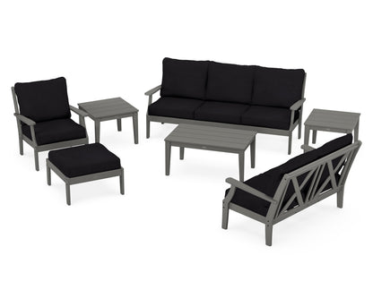POLYWOOD® Braxton 7-Piece Deep Seating Set in Slate Grey / Midnight Linen