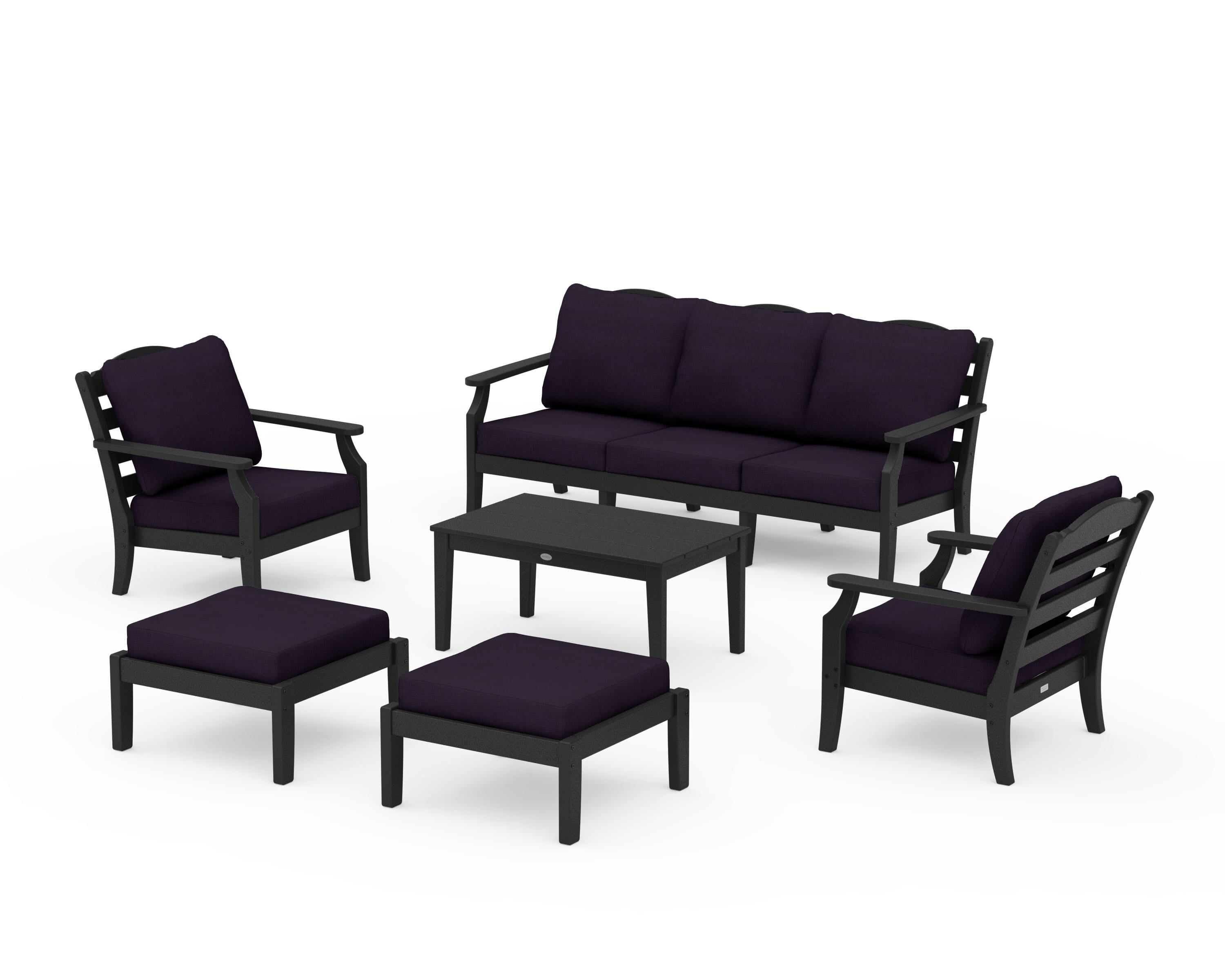 Draper James™ by  POLYWOOD® Savannah 6-Piece Lounge Sofa Set in Black / Navy Linen