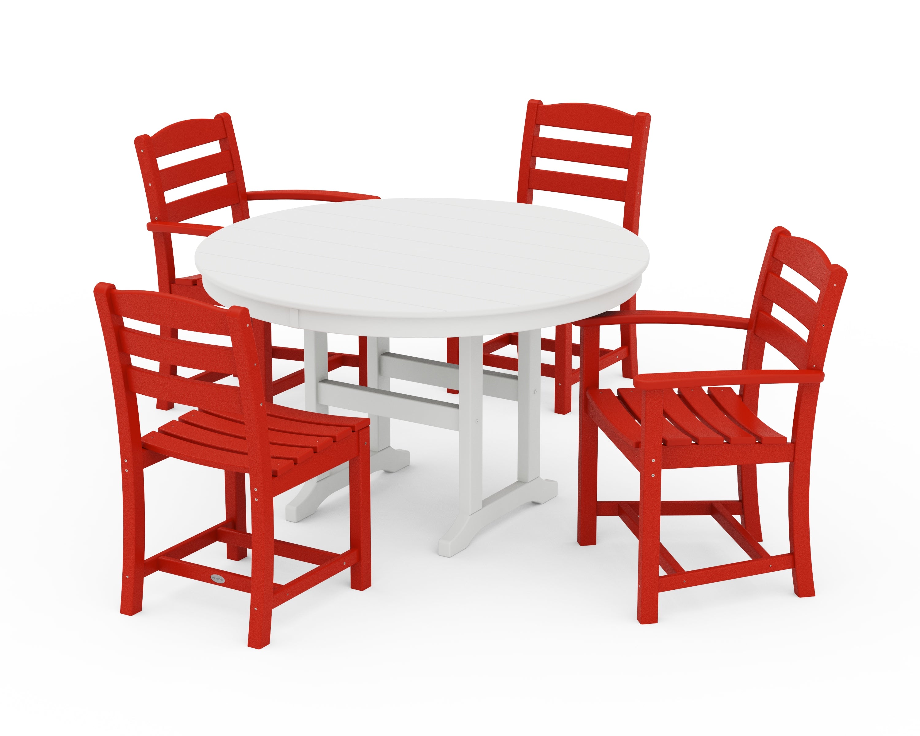 POLYWOOD® La Casa Café 5-Piece Round Farmhouse Dining Set in Sunset Red / White