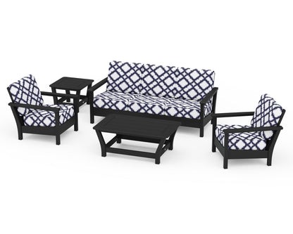 POLYWOOD® Harbour 5-Piece Deep Seating Set in Black / Trellis Navy