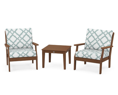 POLYWOOD® Braxton 3-Piece Deep Seating Set in Teak / Trellis Glacier Spa
