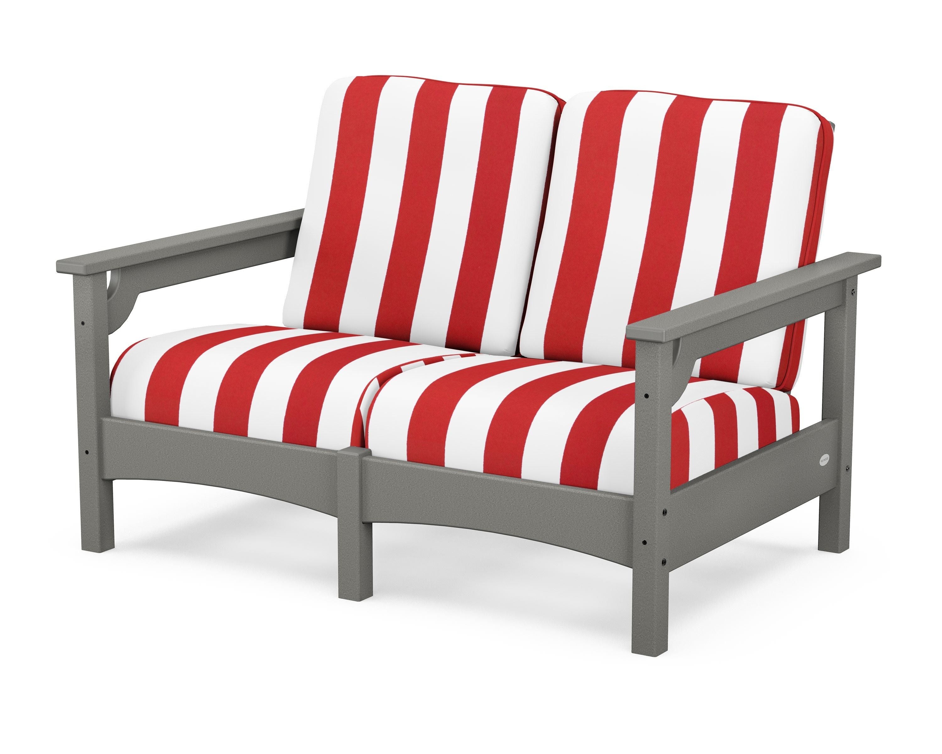 POLYWOOD® Club Loveseat in Slate Grey / Cabana Stripe Crimson