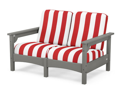 POLYWOOD® Club Loveseat in Slate Grey / Cabana Stripe Crimson