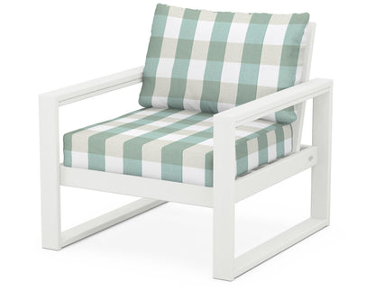 POLYWOOD® EDGE Club Chair in Vintage White / Buffalo Plaid Glacier Spa