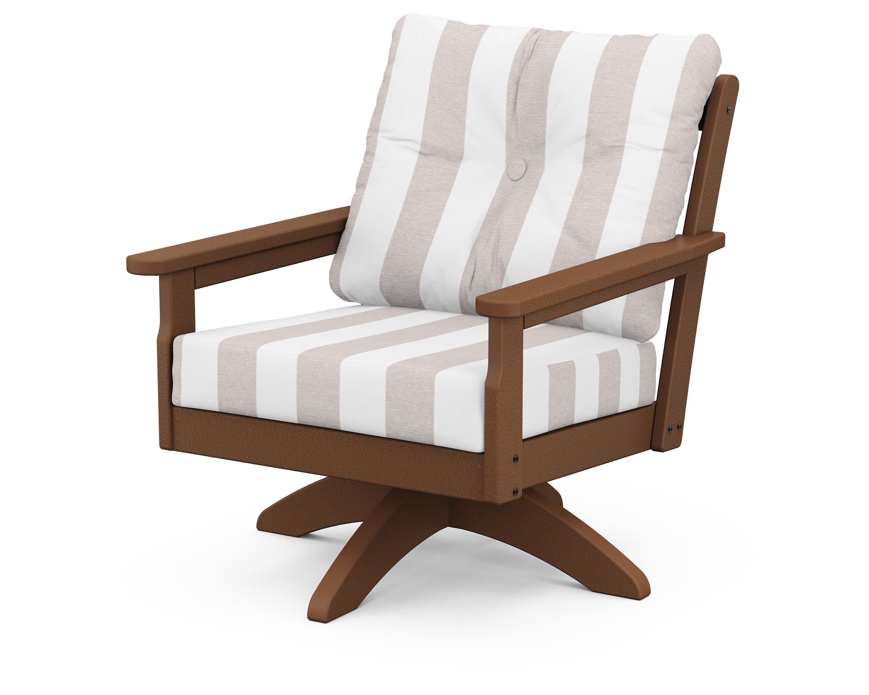 POLYWOOD® Vineyard Deep Seating Swivel Chair in Teak / Cabana Stripe Dune Burlap