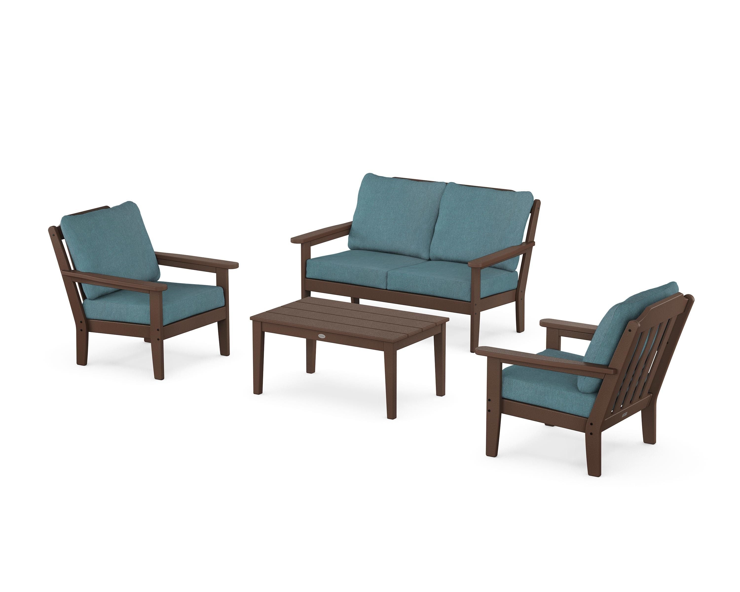Country Living Cottage 4-Piece Deep Seating Set with Loveseat in Mahogany / Ocean Teal