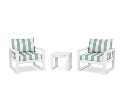 POLYWOOD® EDGE Sectional 3-Piece Deep Seating Set in White / Cabana Stripe Glacier Spa