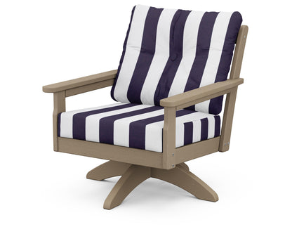 POLYWOOD® Vineyard Deep Seating Swivel Chair in Vintage Sahara / Cabana Stripe Navy