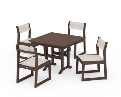 POLYWOOD® EDGE Sling Side Chair 5-Piece Farmhouse Dining Set in Mahogany / Parchment Sling