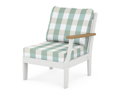 POLYWOOD® Braxton Modular Right Arm Chair in White / Natural / Buffalo Plaid Glacier Spa