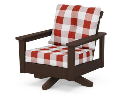 POLYWOOD® Prescott Deep Seating Swivel Chair in Mahogany / Buffalo Plaid Crimson