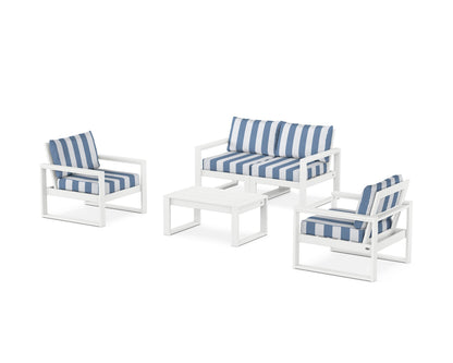 POLYWOOD® EDGE Sectional 4-Piece Deep Seating Set with Loveseat in White / Cabana Stripe Sky Blue