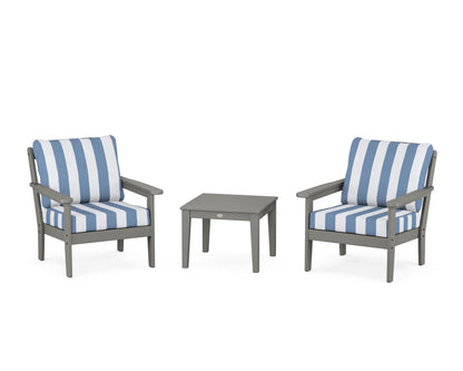 Country Living Cottage 3-Piece Deep Seating Set in Slate Grey / Cabana Stripe Sky Blue