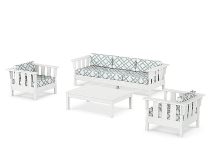 Martha Stewart by POLYWOOD® Acadia 4-Piece Deep Seating Set with Sofa in White / Trellis Glacier Spa