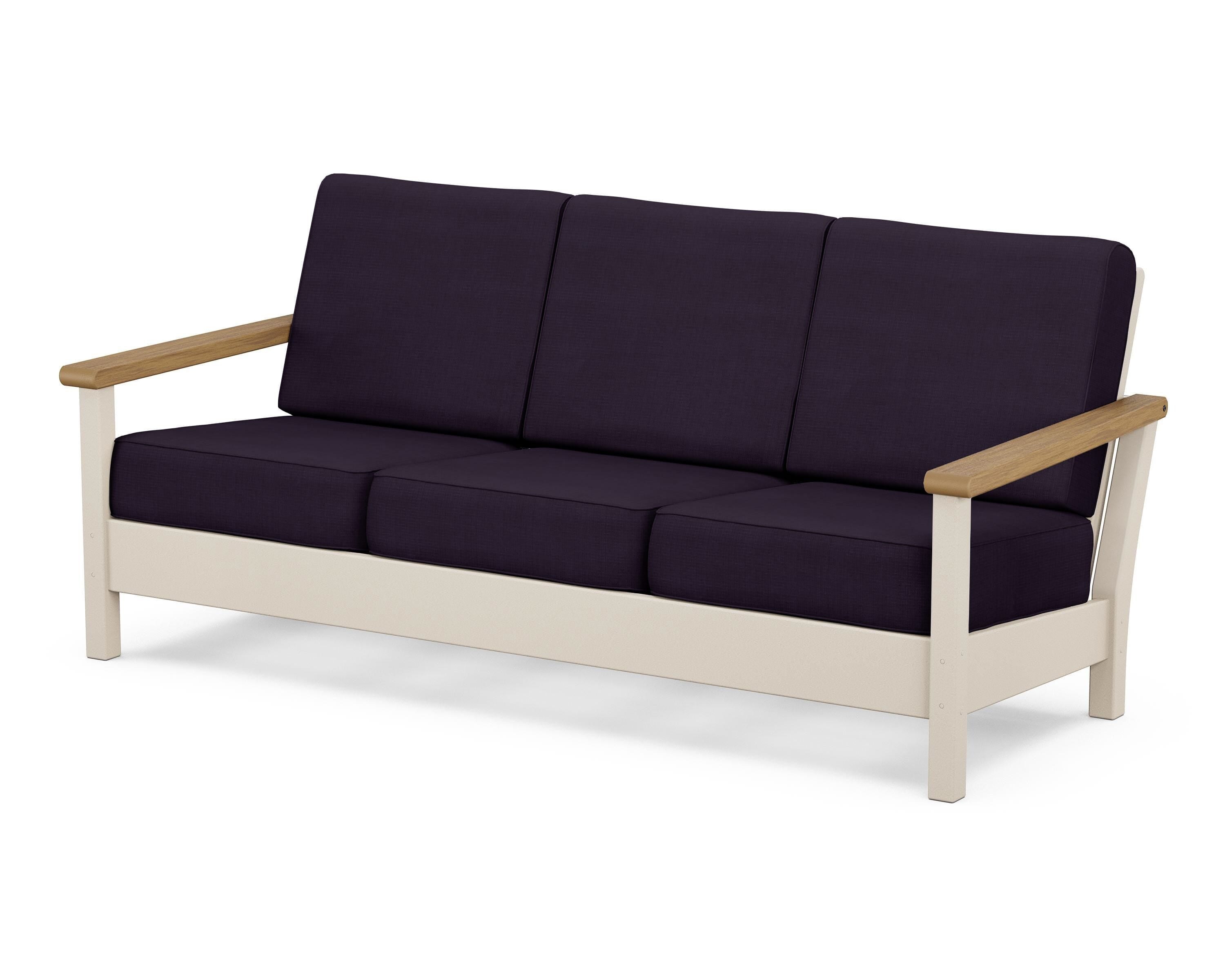 POLYWOOD® Harbour Deep Seating Sofa in Sand / Natural / Navy Linen