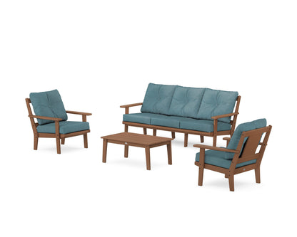 POLYWOOD® Prairie 4-Piece Deep Seating Set with Sofa in Teak / Ocean Teal