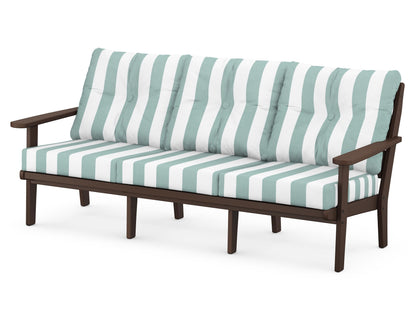 POLYWOOD® Lakeside Deep Seating Sofa in Mahogany / Cabana Stripe Glacier Spa