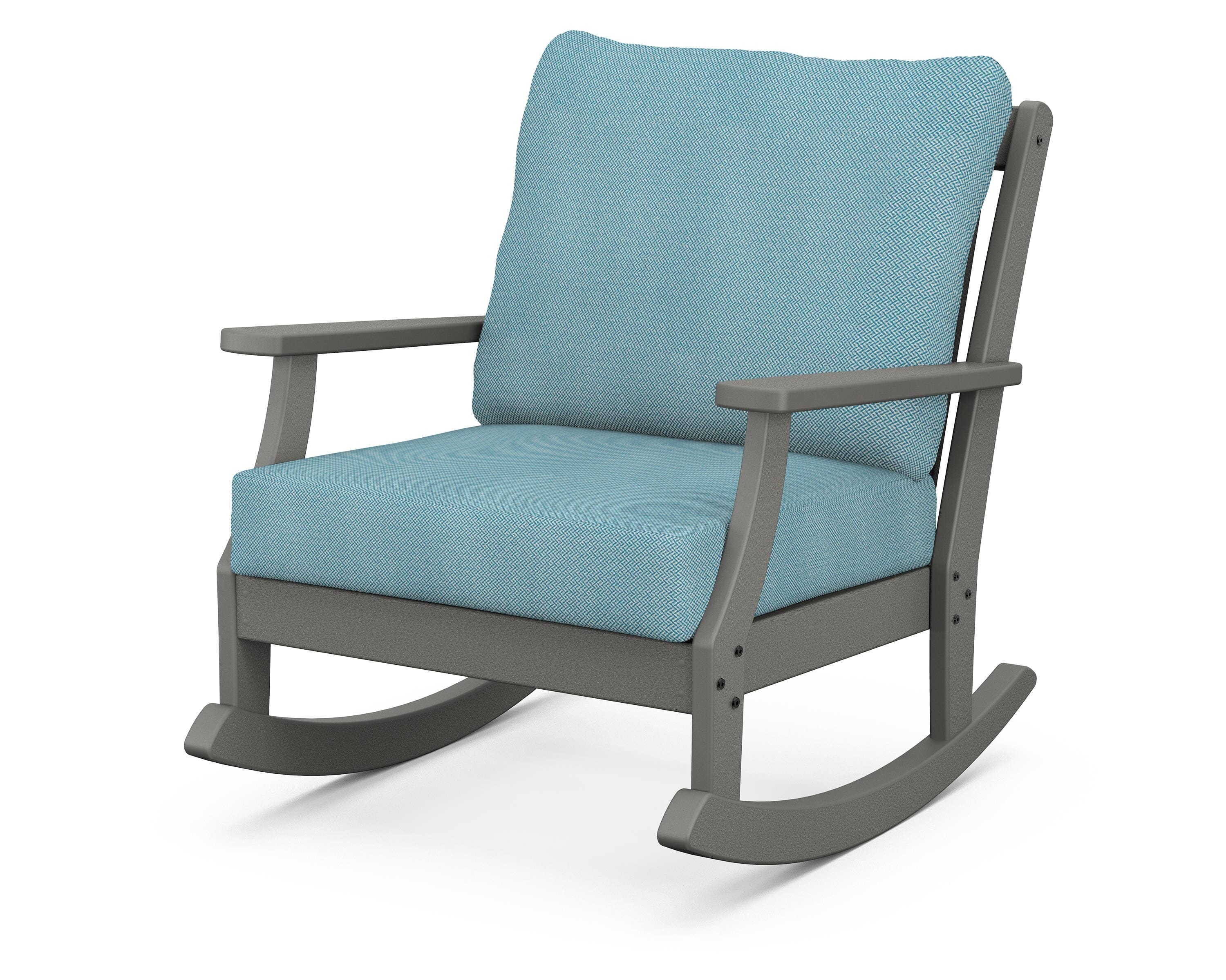 POLYWOOD® Braxton Deep Seating Rocking Chair in Slate Grey / Lattice Sky Blue