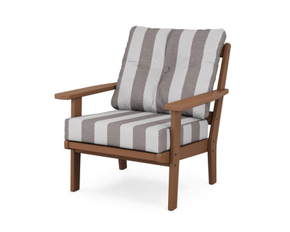 POLYWOOD® Prairie Deep Seating Chair in Teak / Cabana Stripe Grey Mist