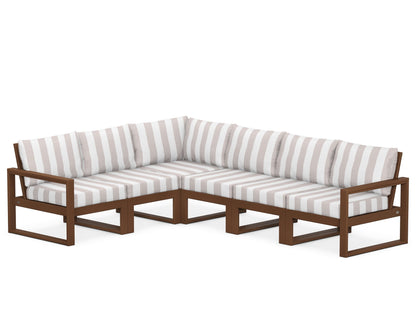 POLYWOOD® EDGE 6-Piece Modular Deep Seating Set in Teak / Cabana Stripe Dune Burlap
