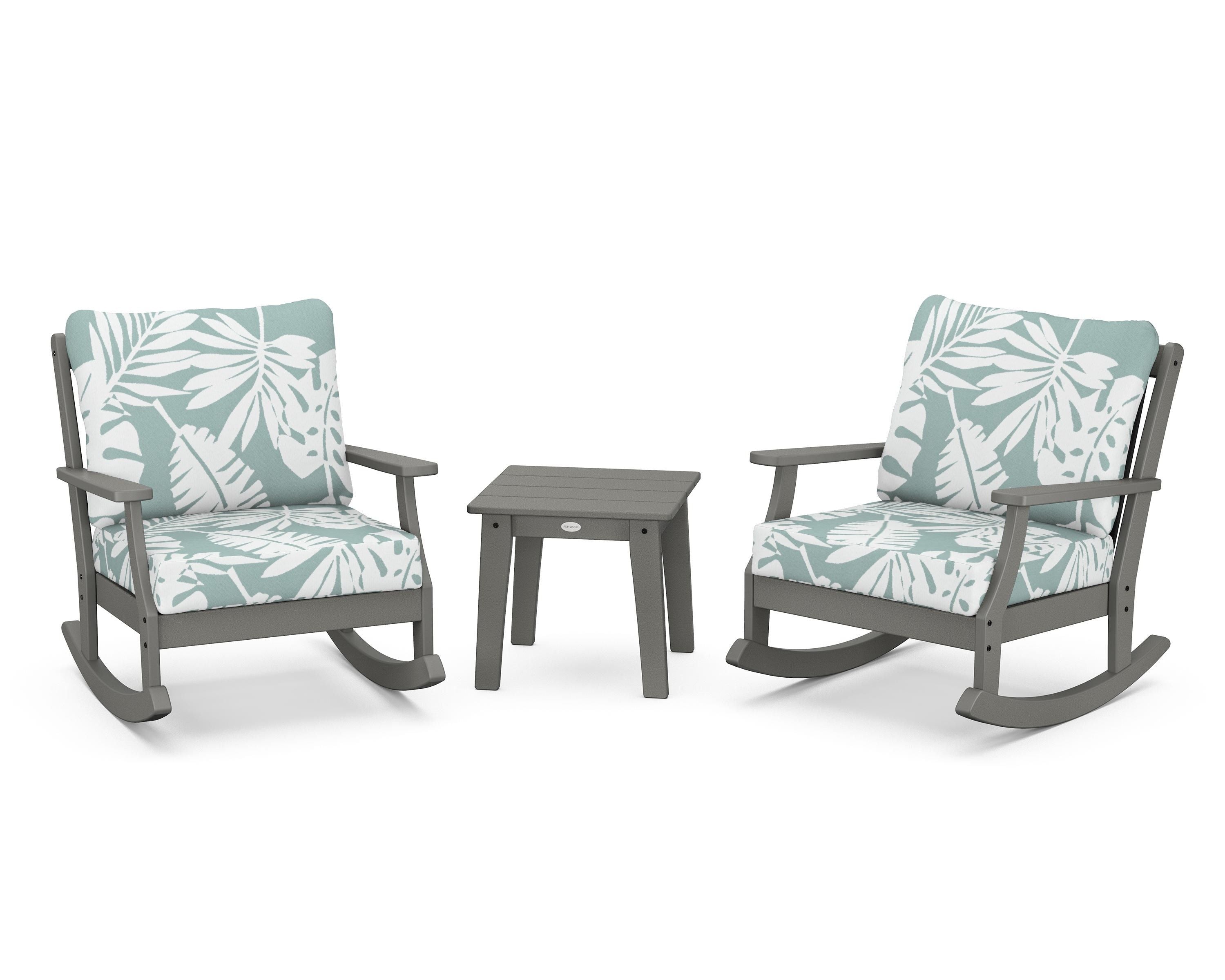 POLYWOOD® Braxton 3-Piece Deep Seating Rocker Set in Slate Grey / Leaf Glacier Spa