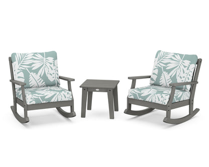 POLYWOOD® Braxton 3-Piece Deep Seating Rocker Set in Slate Grey / Leaf Glacier Spa