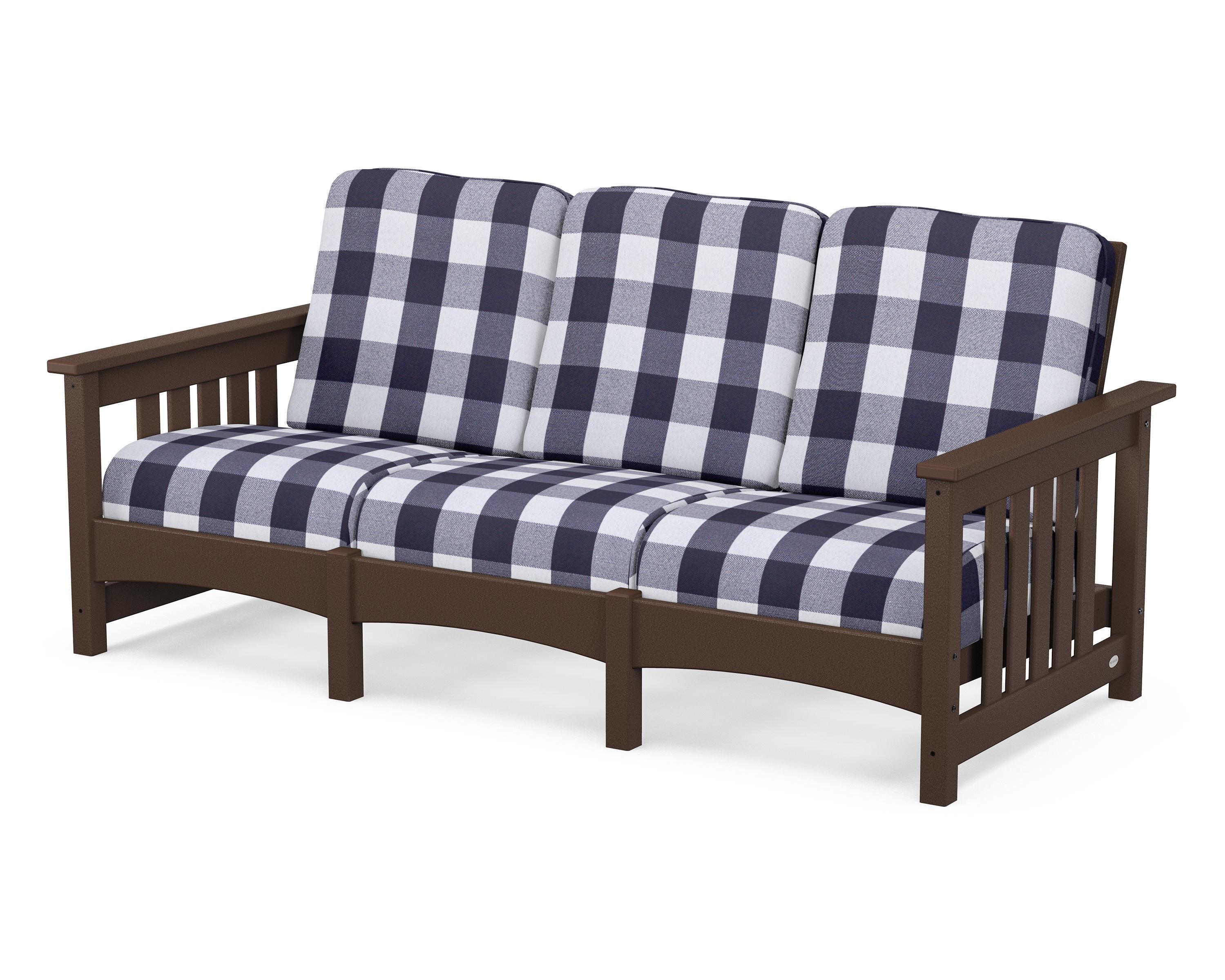 POLYWOOD® Club Mission Sofa in Mahogany / Buffalo Plaid Navy