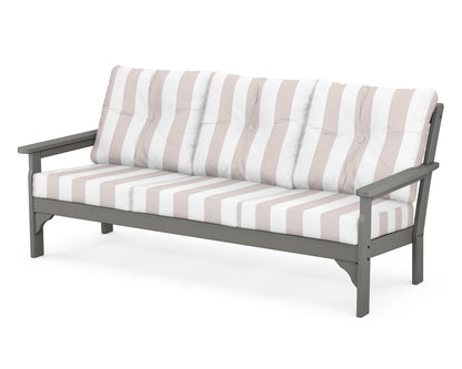 POLYWOOD® Vineyard Deep Seating Sofa in Slate Grey / Cabana Stripe Dune Burlap