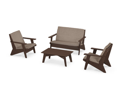 POLYWOOD® Riviera Modern Lounge 4-Piece Set in Mahogany / Spiced Burlap