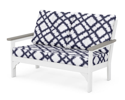 POLYWOOD® Vineyard Deep Seating Loveseat in White / Driftwood / Trellis Navy
