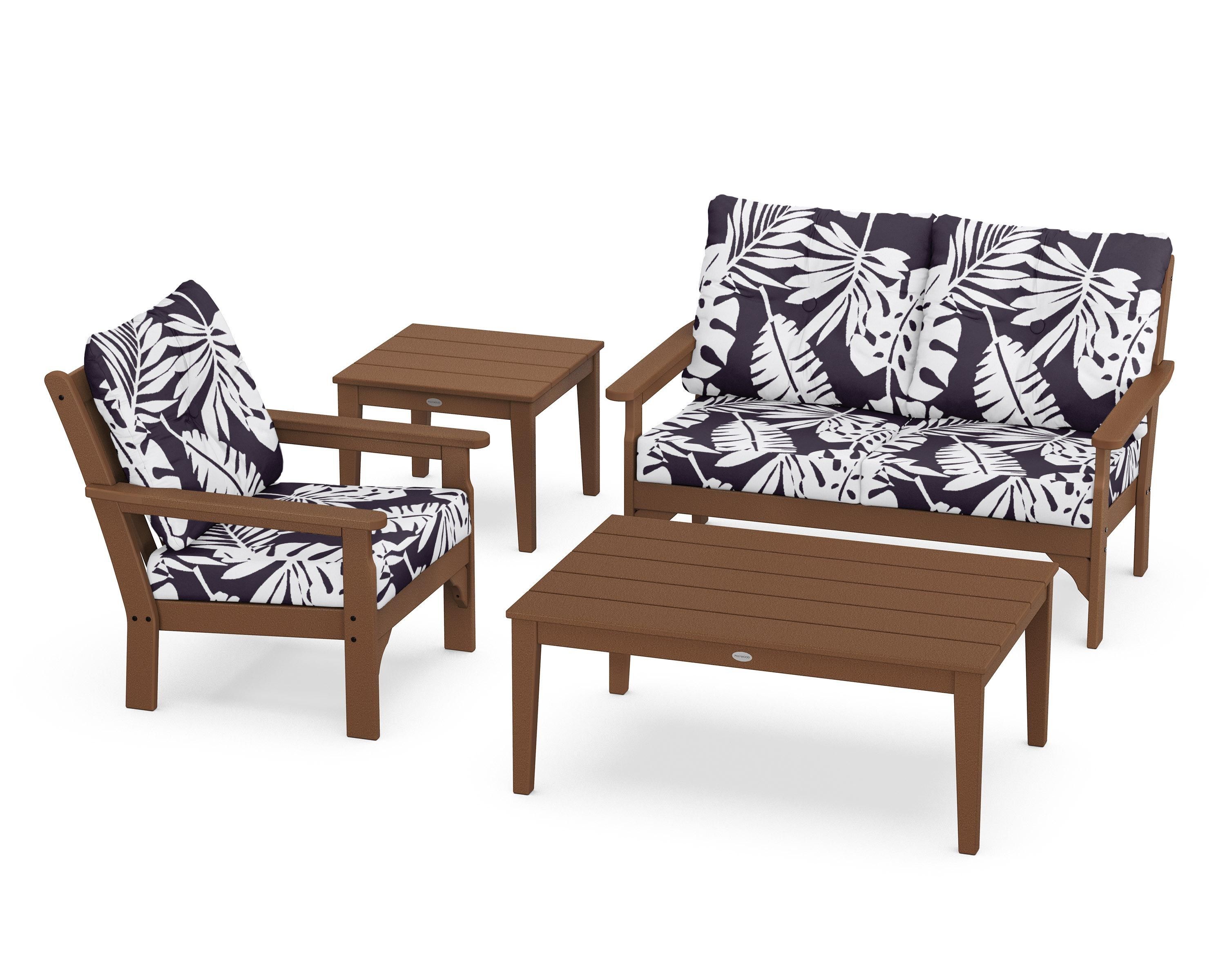 POLYWOOD® Vineyard 4-Piece Deep Seating Set in Teak / Leaf Navy