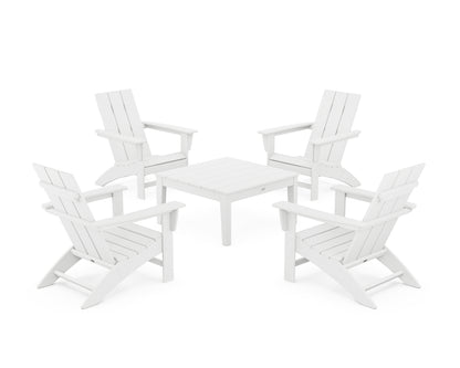 POLYWOOD® 5-Piece Modern Adirondack Chair Conversation Set with 36" Conversation Table in White