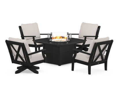 POLYWOOD® Braxton 5-Piece Deep Seating Set with Fire Table in Black / Dune Burlap